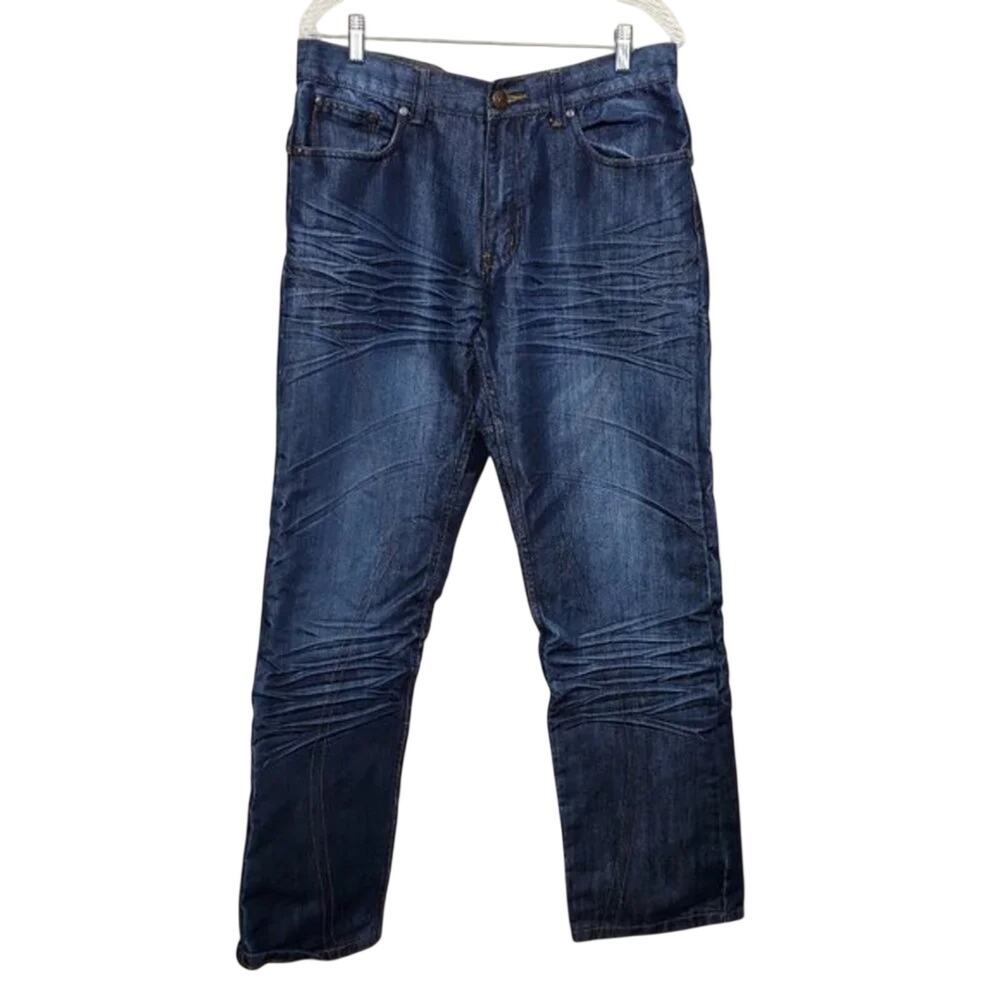 EMCEE Blue Jeans Dark Wash Men Size 34x32 Straight Leg Streetwear Denim Pants